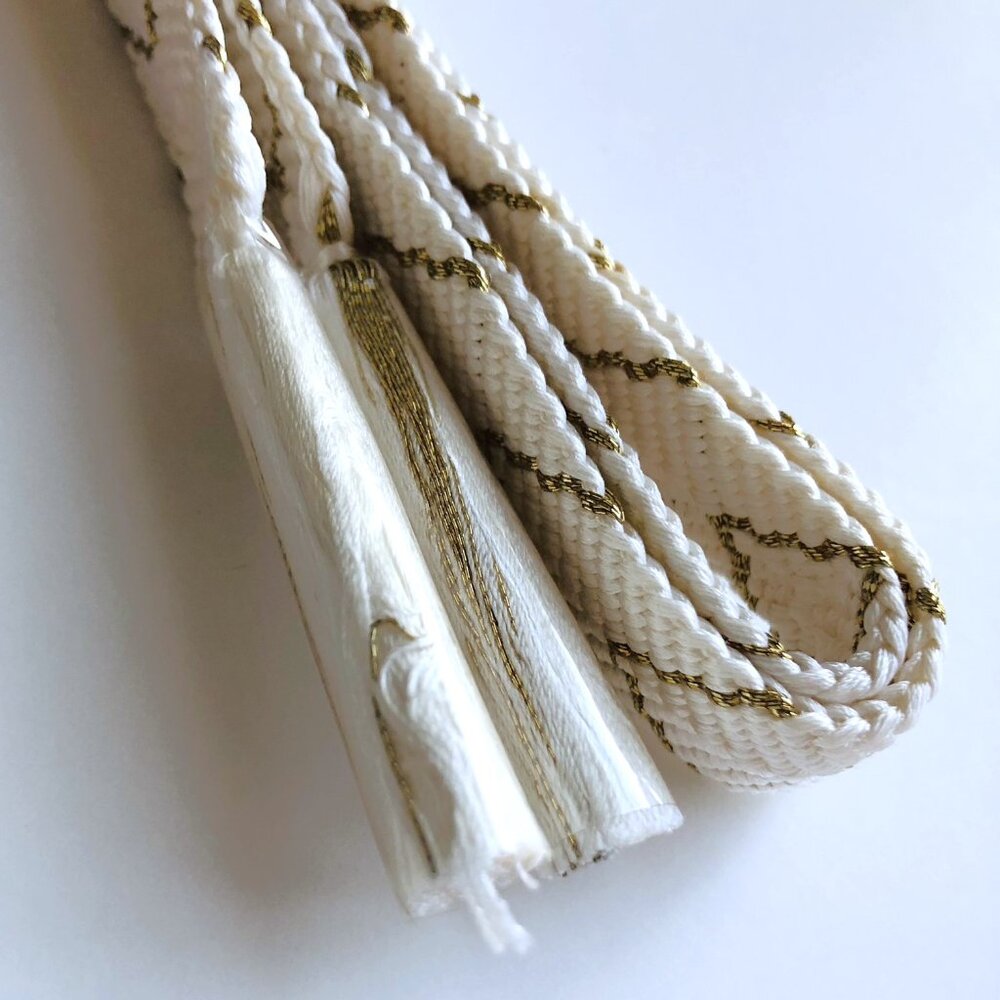 Japanese 100% Silk Obijime Obi Cord Kimono Accessory White Gold Threads New - Picture 9 of 11